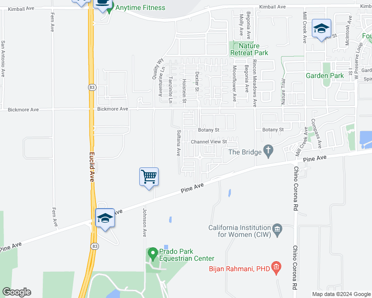 map of restaurants, bars, coffee shops, grocery stores, and more near 16259 Sandpiper Avenue in Chino