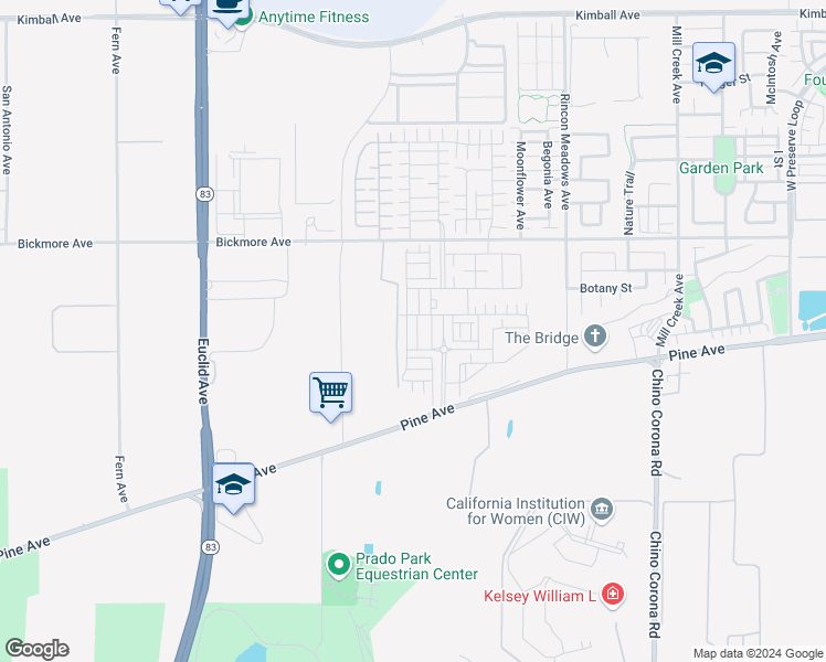map of restaurants, bars, coffee shops, grocery stores, and more near 16259 Sandpiper Avenue in Chino