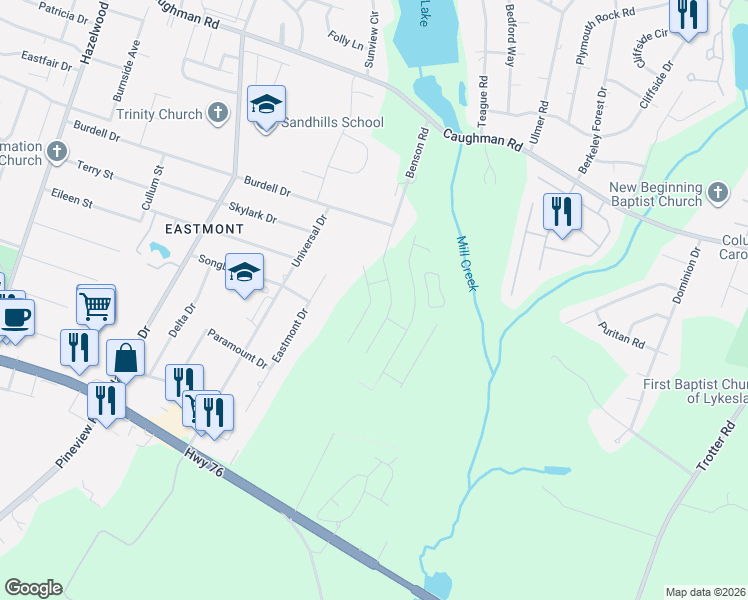 map of restaurants, bars, coffee shops, grocery stores, and more near 1427-1499 Benson Road in Columbia