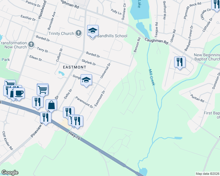 map of restaurants, bars, coffee shops, grocery stores, and more near 1110 Eastmont Drive in Columbia
