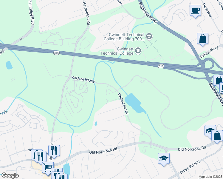 map of restaurants, bars, coffee shops, grocery stores, and more near 2279 Hawks Bluff Trail Northwest in Lawrenceville