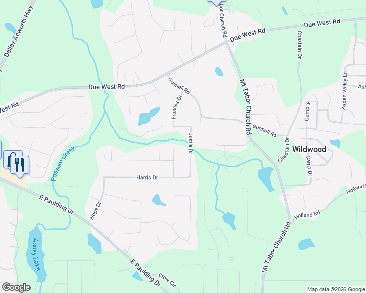 map of restaurants, bars, coffee shops, grocery stores, and more near 154 Dogwood Court in Dallas