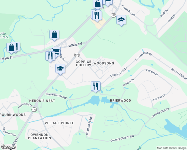 map of restaurants, bars, coffee shops, grocery stores, and more near 5017 Pender Road in Shallotte