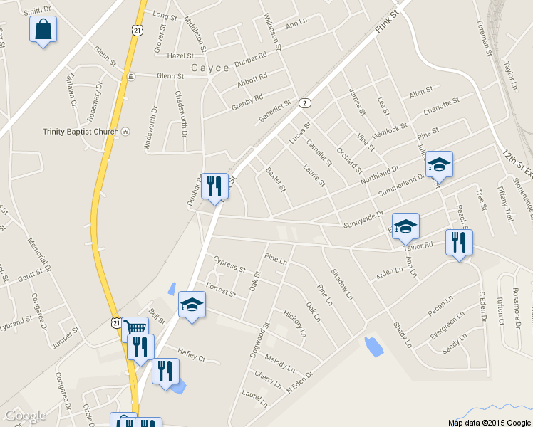 map of restaurants, bars, coffee shops, grocery stores, and more near 1722 Northland Drive in Cayce