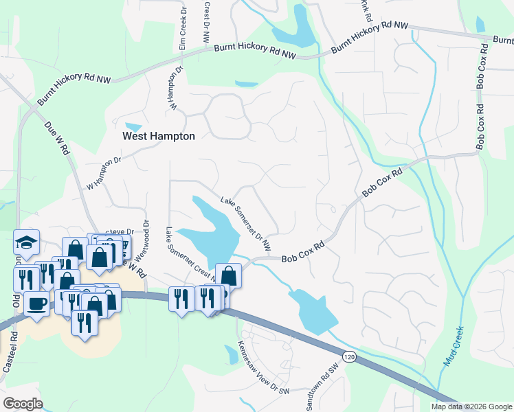 map of restaurants, bars, coffee shops, grocery stores, and more near 183 Middlesex Ln NW in Marietta