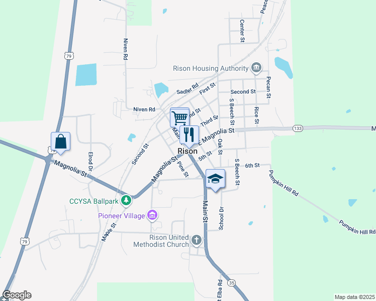 map of restaurants, bars, coffee shops, grocery stores, and more near in Rison