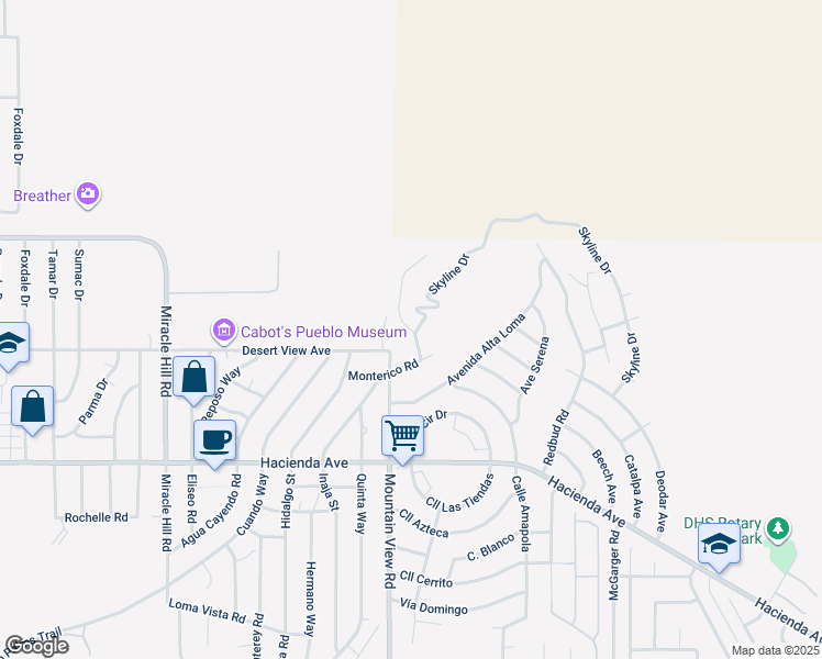 map of restaurants, bars, coffee shops, grocery stores, and more near 12466 Highland Avenue in Desert Hot Springs