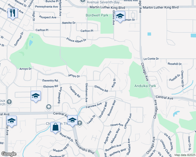 map of restaurants, bars, coffee shops, grocery stores, and more near 1995 Rincon Avenue in Riverside