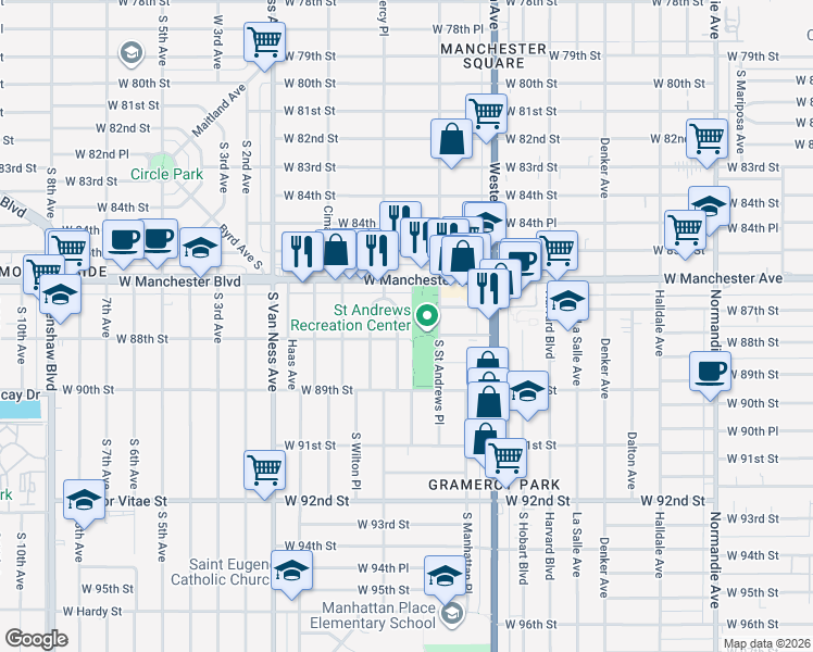 map of restaurants, bars, coffee shops, grocery stores, and more near 8718 Ruthelen Street in Los Angeles