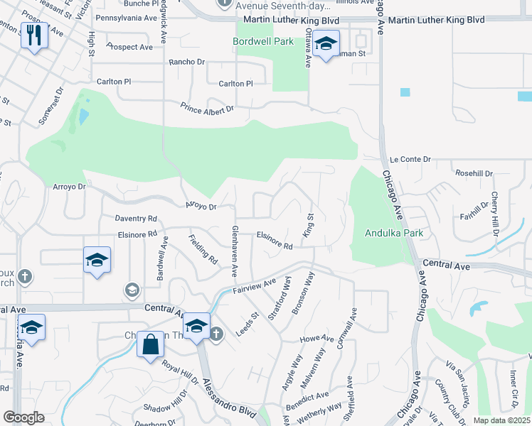 map of restaurants, bars, coffee shops, grocery stores, and more near 1995 Rincon Avenue in Riverside