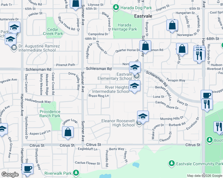 map of restaurants, bars, coffee shops, grocery stores, and more near 7134 Midnight Rose Circle in Corona