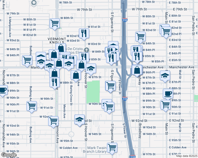 map of restaurants, bars, coffee shops, grocery stores, and more near 8715 South Regina Court in Los Angeles