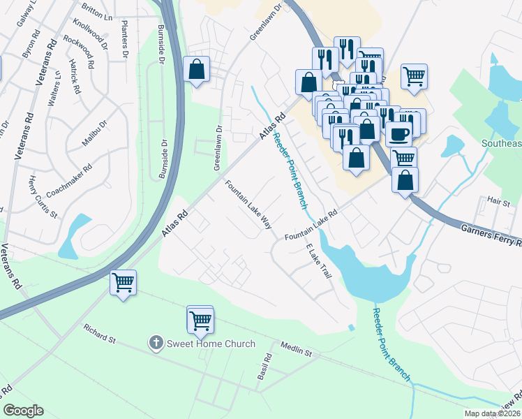 map of restaurants, bars, coffee shops, grocery stores, and more near 10 Wild Iris Court in Columbia