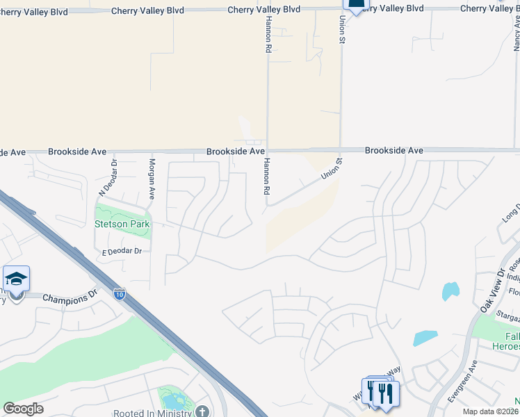 map of restaurants, bars, coffee shops, grocery stores, and more near 1775 Hannon Rd in Cherry Valley