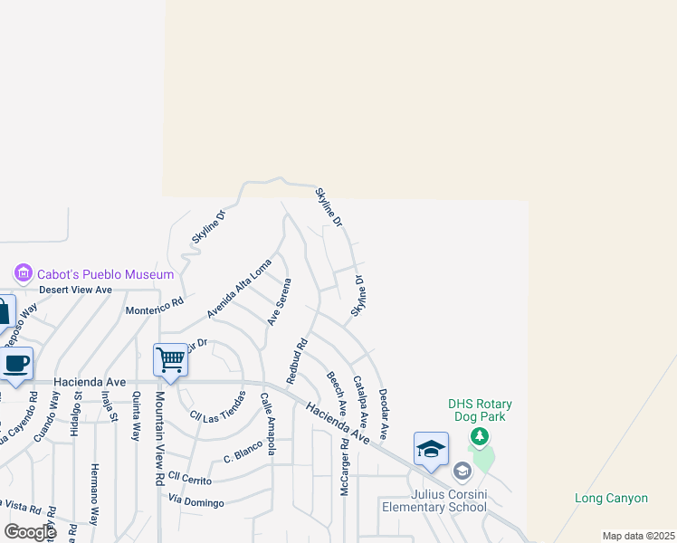 map of restaurants, bars, coffee shops, grocery stores, and more near Fernwood Drive in Desert Hot Springs