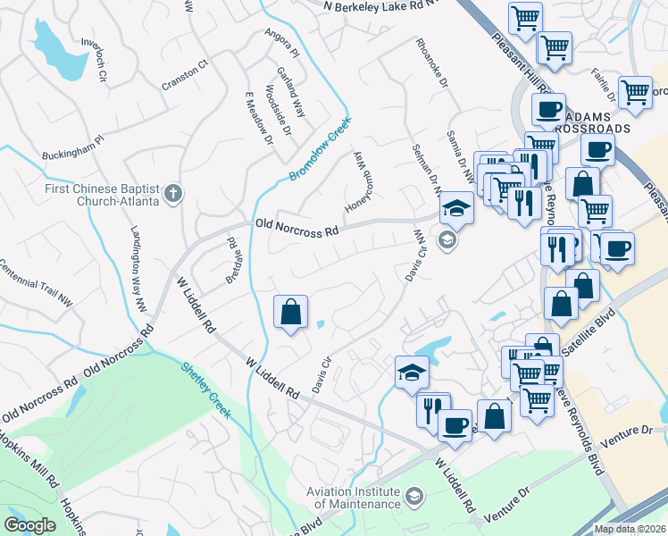 map of restaurants, bars, coffee shops, grocery stores, and more near 4110 Fallbrook Drive Northwest in Duluth