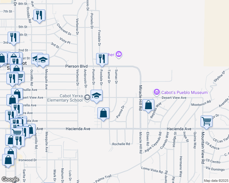 map of restaurants, bars, coffee shops, grocery stores, and more near 12385 Sumac Drive in Desert Hot Springs