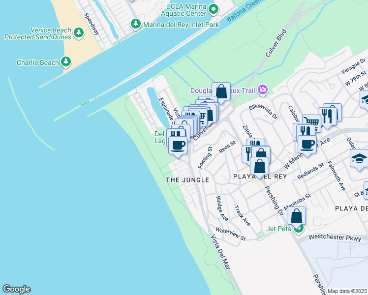 map of restaurants, bars, coffee shops, grocery stores, and more near 147 Culver Boulevard in Los Angeles