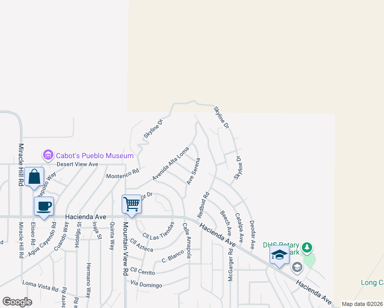 map of restaurants, bars, coffee shops, grocery stores, and more near 68250 Calle Descanso in Desert Hot Springs