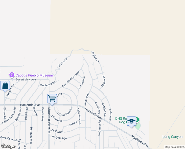map of restaurants, bars, coffee shops, grocery stores, and more near 12438 Redbud Road in Desert Hot Springs