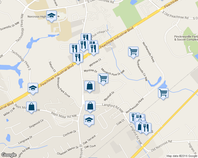 map of restaurants, bars, coffee shops, grocery stores, and more near 5400 Fontenoy Ct in Norcross