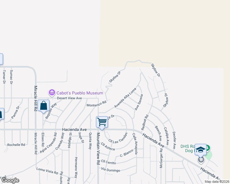 map of restaurants, bars, coffee shops, grocery stores, and more near 12543 Avenue Alta Loma in Desert Hot Springs