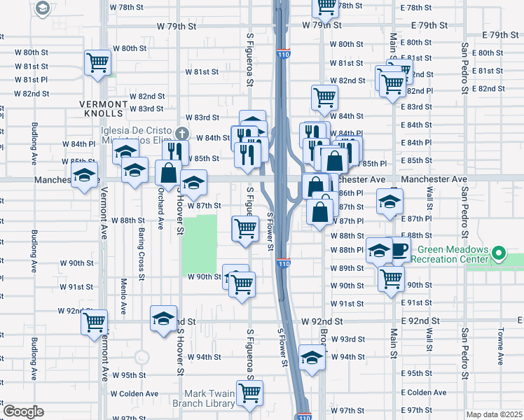 map of restaurants, bars, coffee shops, grocery stores, and more near 8704 South Figueroa Street in Los Angeles
