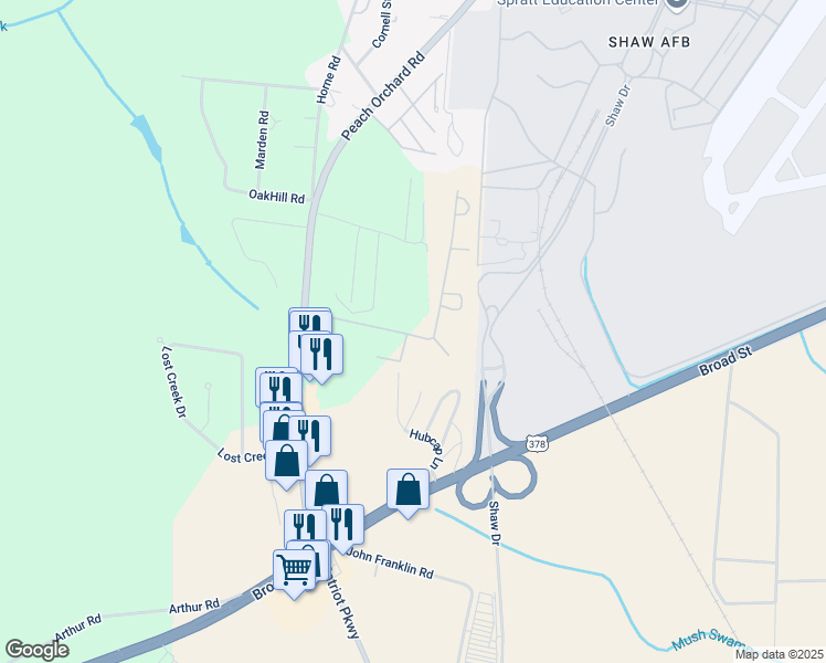 map of restaurants, bars, coffee shops, grocery stores, and more near 5505 Thistledown Drive in Sumter