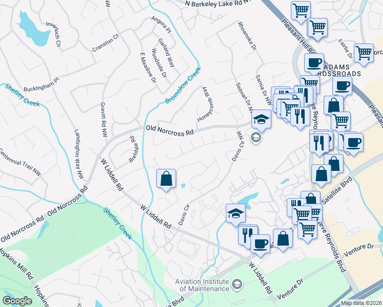 map of restaurants, bars, coffee shops, grocery stores, and more near 4110 Fallbrook Drive Northwest in Duluth