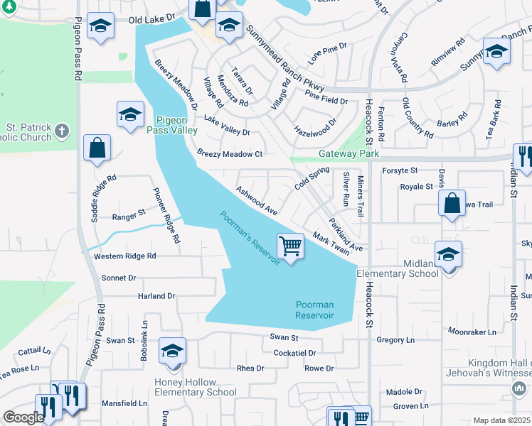 map of restaurants, bars, coffee shops, grocery stores, and more near 23643 Ashwood Avenue in Moreno Valley