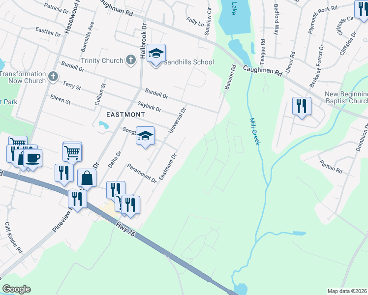 map of restaurants, bars, coffee shops, grocery stores, and more near 1110 Eastmont Drive in Columbia