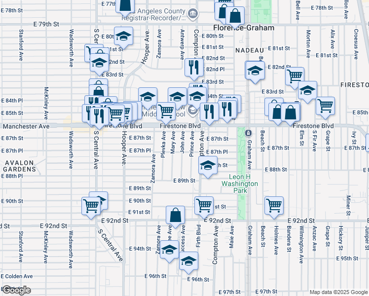 map of restaurants, bars, coffee shops, grocery stores, and more near 8718 John Avenue in Los Angeles
