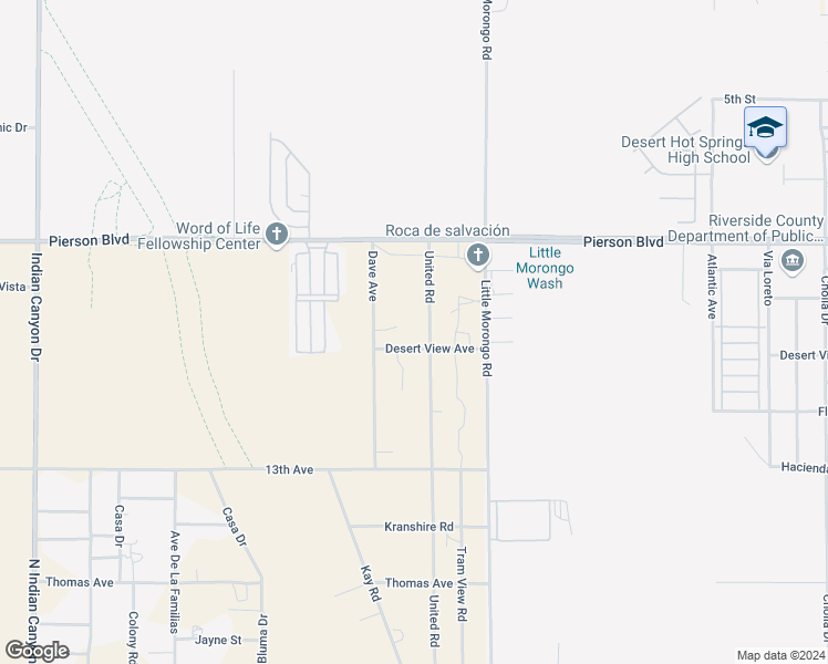 map of restaurants, bars, coffee shops, grocery stores, and more near 12375 United Road in Desert Hot Springs