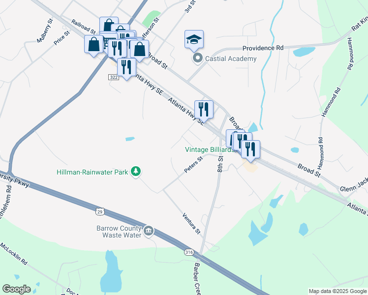 map of restaurants, bars, coffee shops, grocery stores, and more near 533 Commercial Drive in Statham