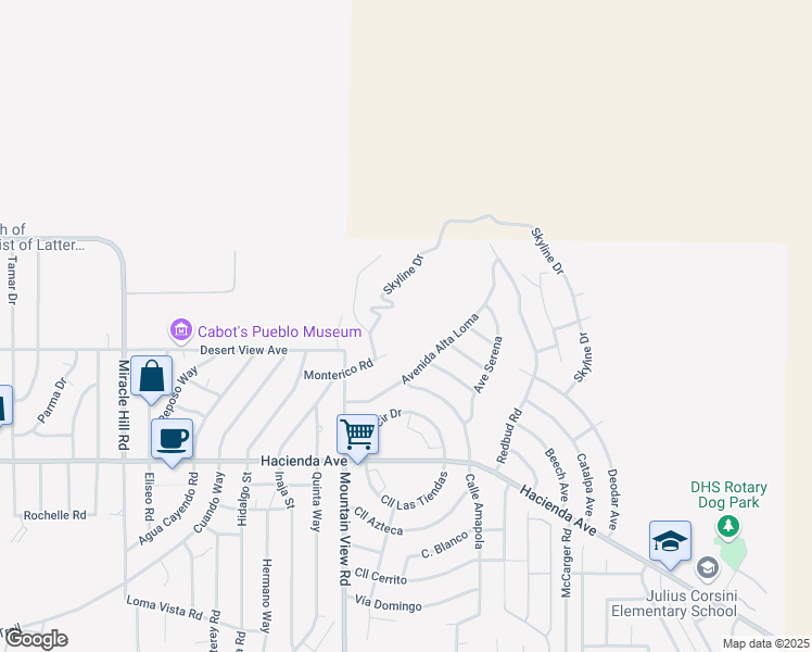 map of restaurants, bars, coffee shops, grocery stores, and more near 12466 Highland Avenue in Desert Hot Springs