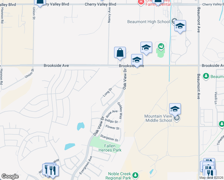 map of restaurants, bars, coffee shops, grocery stores, and more near 716 Caddie Street in Beaumont