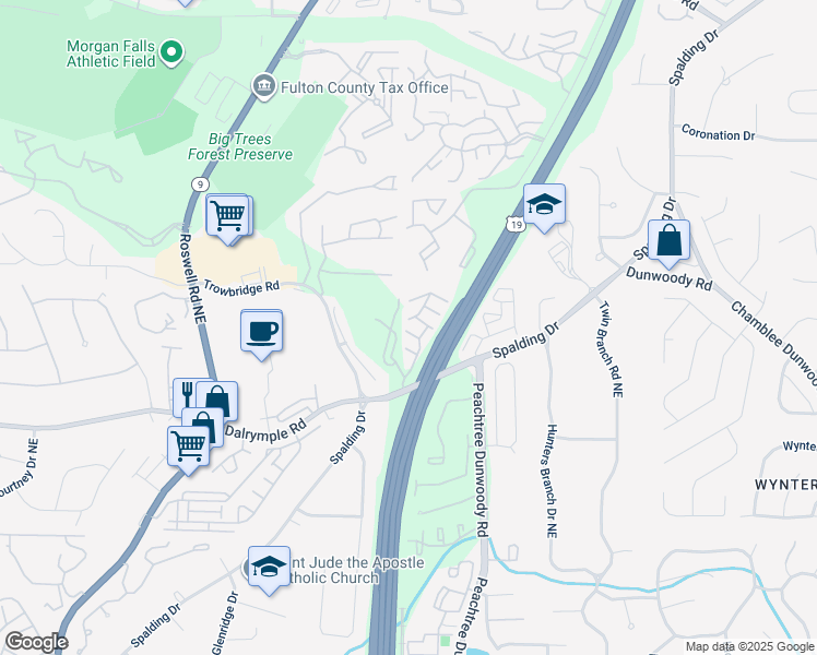 map of restaurants, bars, coffee shops, grocery stores, and more near 934 Delaronde Court in Atlanta
