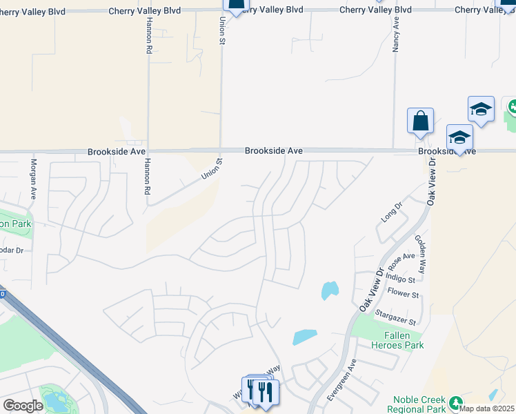 map of restaurants, bars, coffee shops, grocery stores, and more near 1732 Sarazen Street in Beaumont