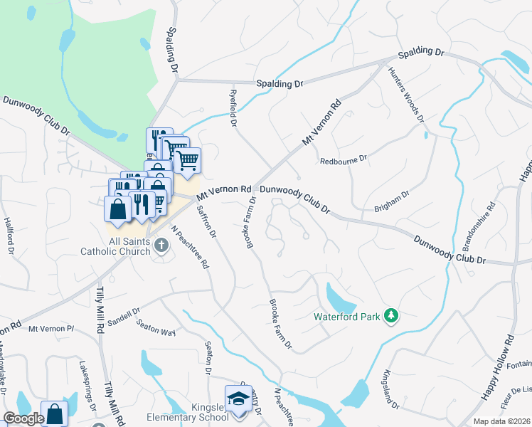 map of restaurants, bars, coffee shops, grocery stores, and more near 5463 Brooke Ridge Drive in Dunwoody