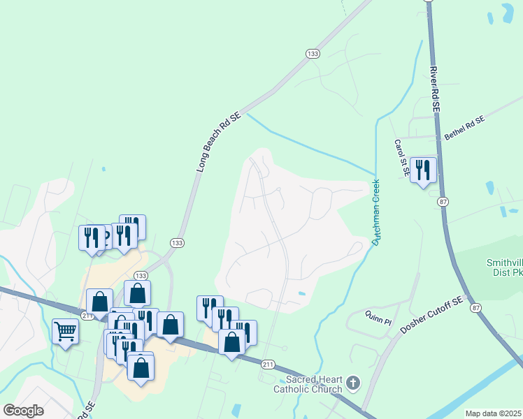 map of restaurants, bars, coffee shops, grocery stores, and more near 5022 Lagan Court in Southport