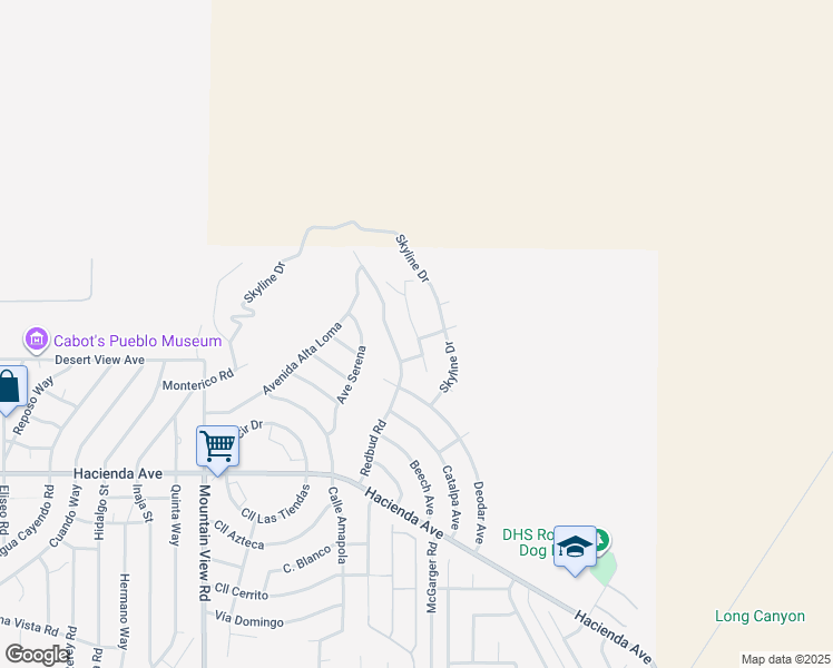 map of restaurants, bars, coffee shops, grocery stores, and more near Spruce Street in Desert Hot Springs