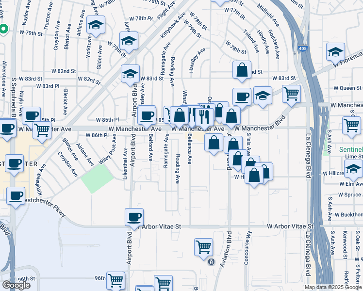 map of restaurants, bars, coffee shops, grocery stores, and more near 8754 Reading Avenue in Los Angeles