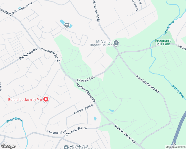 map of restaurants, bars, coffee shops, grocery stores, and more near 1071 Alcovy Road Southeast in Lawrenceville