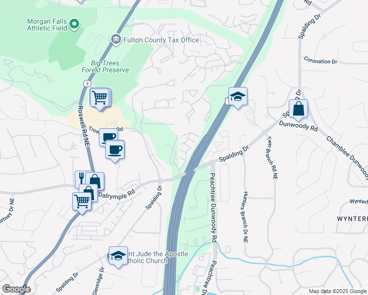 map of restaurants, bars, coffee shops, grocery stores, and more near 934 Delaronde Court in Atlanta