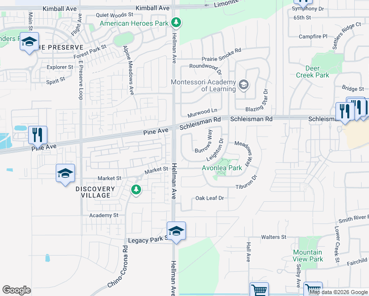 map of restaurants, bars, coffee shops, grocery stores, and more near 7136 Stockton Drive in Corona