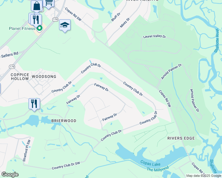 map of restaurants, bars, coffee shops, grocery stores, and more near 52 Fairway Drive in Shallotte