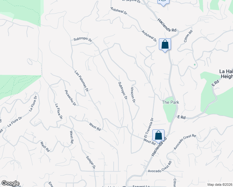 map of restaurants, bars, coffee shops, grocery stores, and more near 1170 Encanada Drive in La Habra Heights