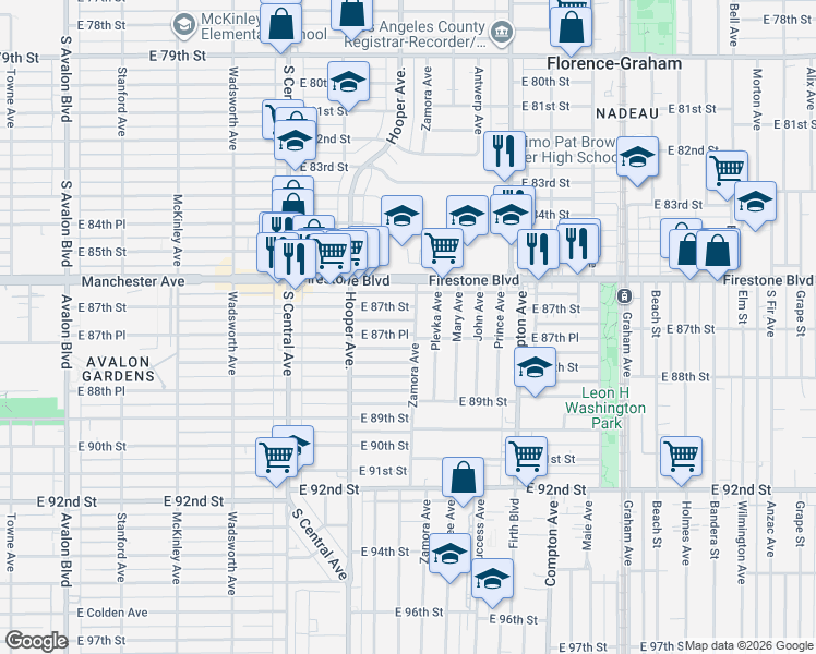 map of restaurants, bars, coffee shops, grocery stores, and more near 8719 Plevka Avenue in Los Angeles