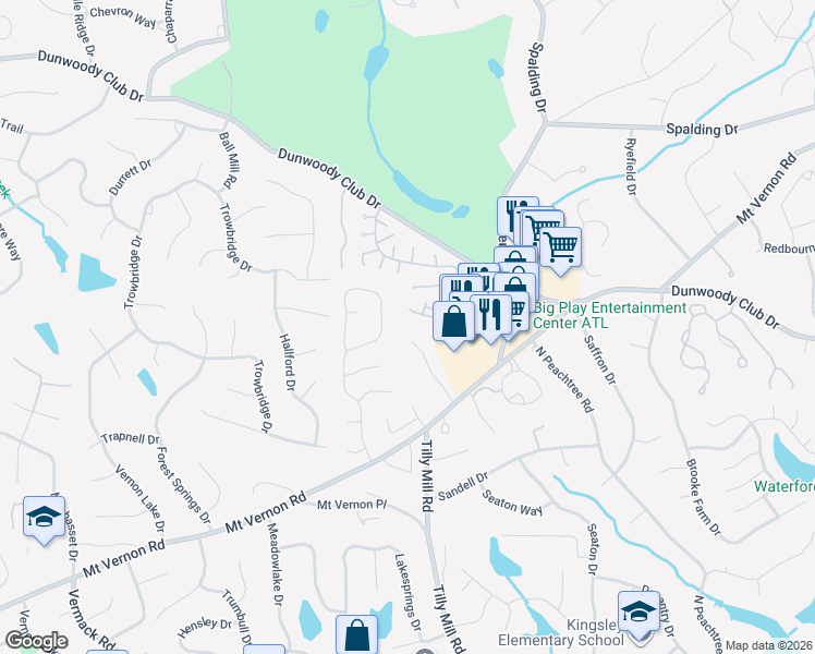 map of restaurants, bars, coffee shops, grocery stores, and more near 5387 Northchester Court in Dunwoody