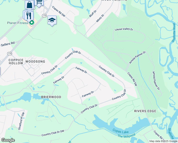 map of restaurants, bars, coffee shops, grocery stores, and more near 52 Fairway Drive in Shallotte